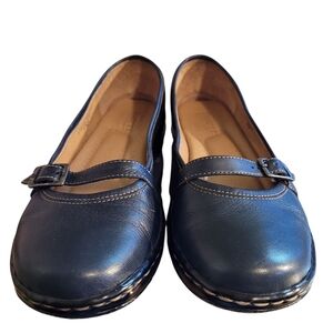 Born Dark Blue Loafers with Strap Accent